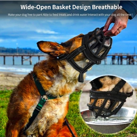 Barkless Soft Basket Silicone Muzzle for Dogs - black, size 5 (Snout 13.5-14.5") - Picture 4 of 8